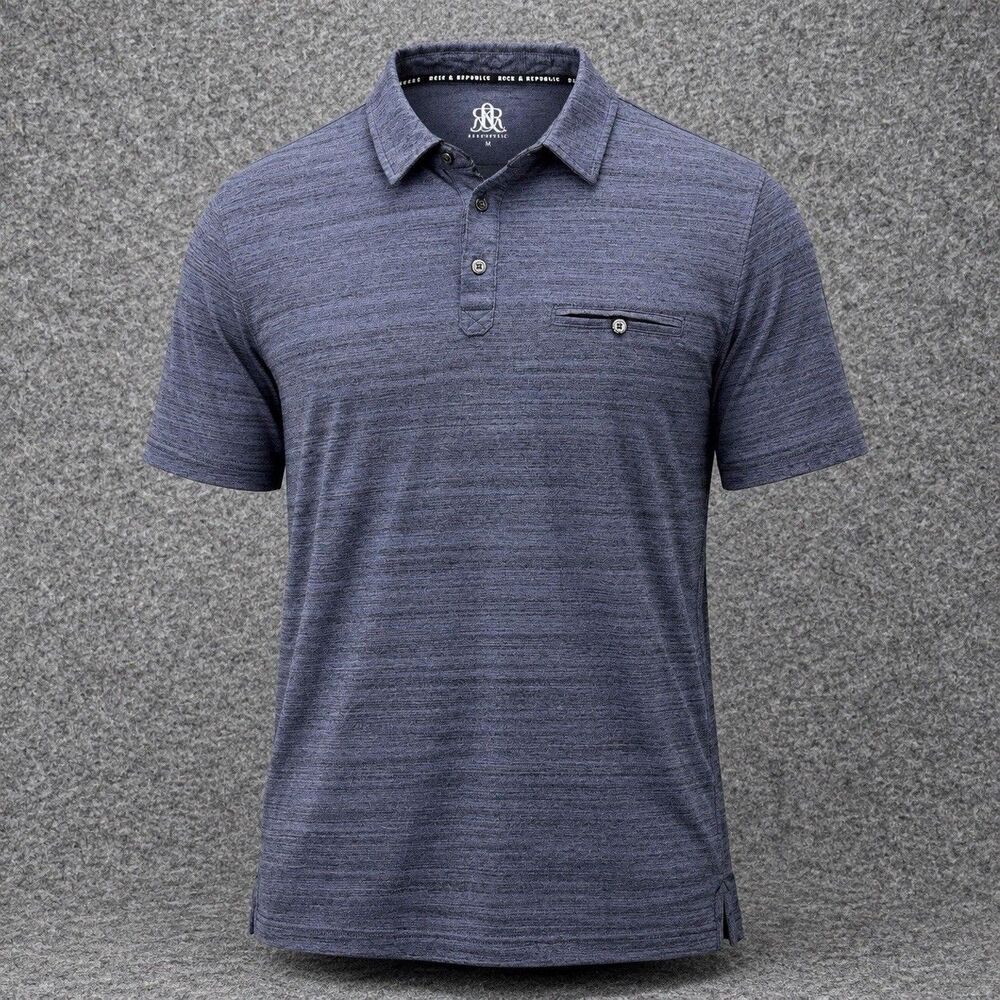 Rock & Republic Men’s XL Polo Shirt Blue Heather Short Sleeve Pocket Casual